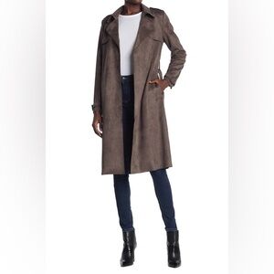 Philosophy BELTED FAUX SUEDE TRENCH COAT IN MUSHROOM with Belt NWOT Size Large